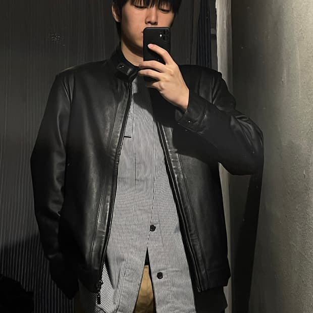 파브리지오 00s 블랙 네크비조 모크넥 램스킨 양가죽 레더자켓 가죽자켓