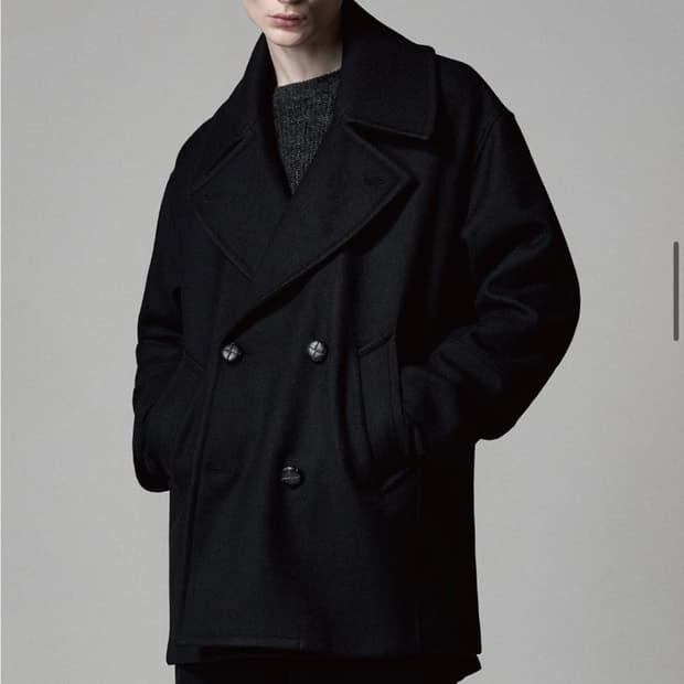 노이어 울 트위드 오버핏 피코트 블랙