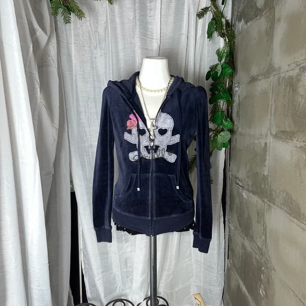 고스펑크 스컬벨벳 후드집업