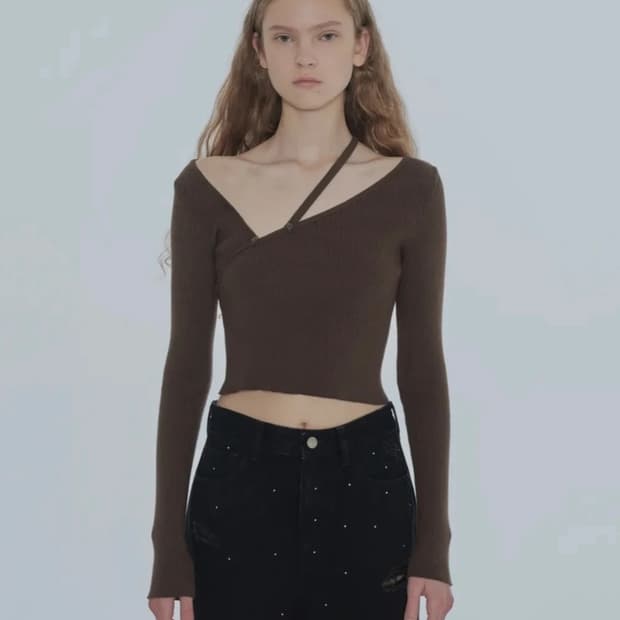 다이애그널 니트 브라운