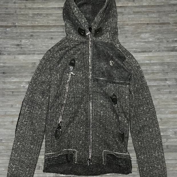 Skull heart cubic hairy hoodie