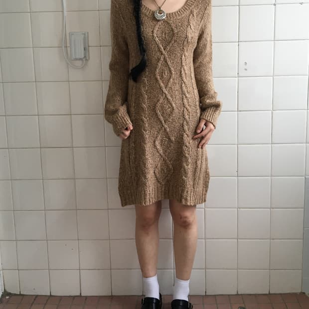 Cable pattern knit onepiece