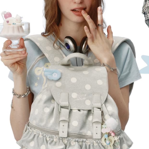 반워크 셔링 미니 백팩 그레이 도트 여름가방 여행가방
