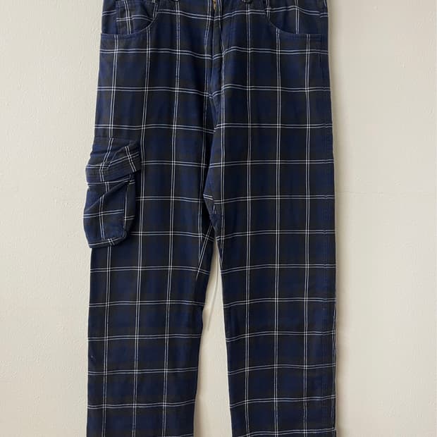 다이어트 부처 슬림 스킨 사이드 포켓 체크 팬츠