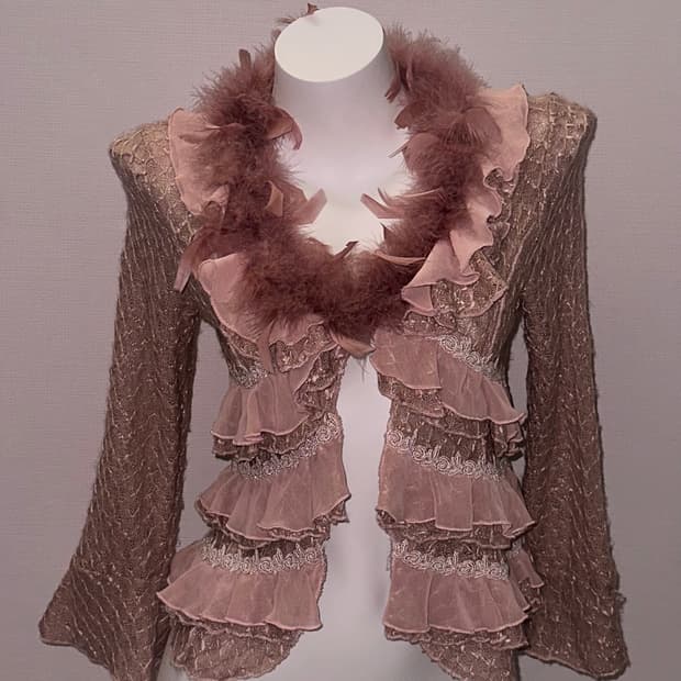 빈티지 깃털 레이스 프릴 가디건