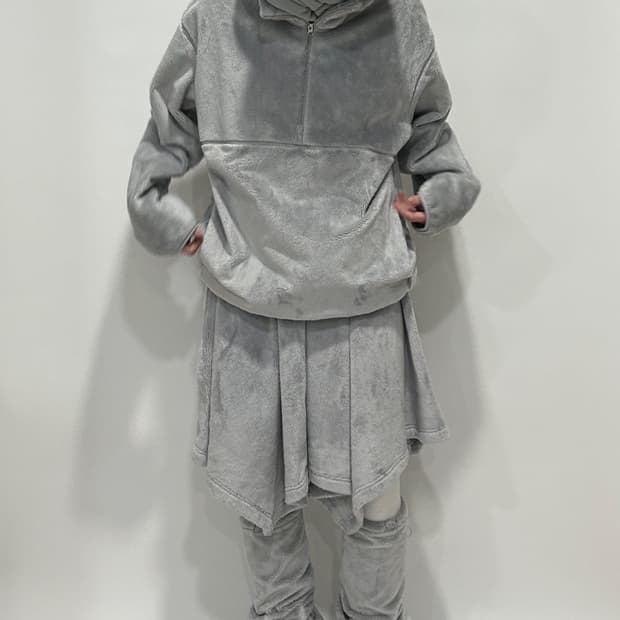 지초이 컴포트 23-007 플리스 플레어 스커트+레그워머 세트 그레이