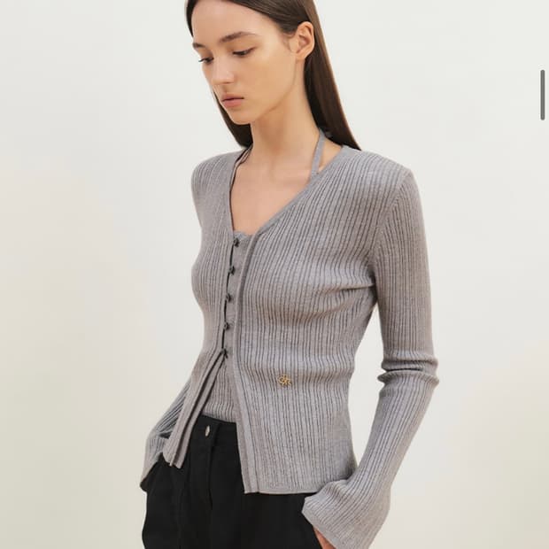 시티브리즈 골지 홀터넥 슬리브리스 가디건 세트_GREY