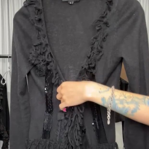 아케호무 빈티지 그런지 태슬 니트 가디건