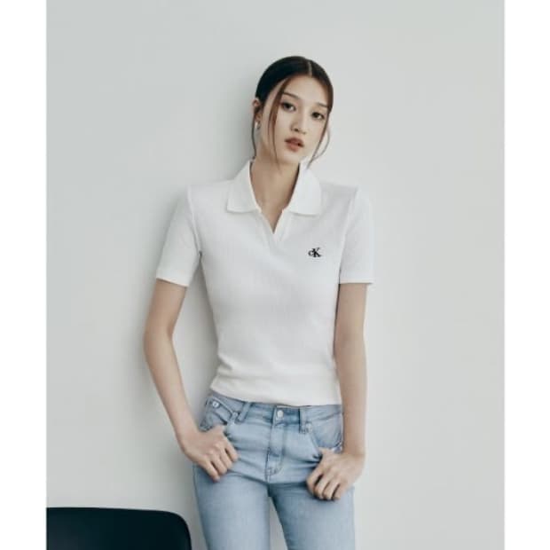 CALVIN KLEIN JEANS 슬림핏 베이직 폴로 반팔 티셔츠 xs