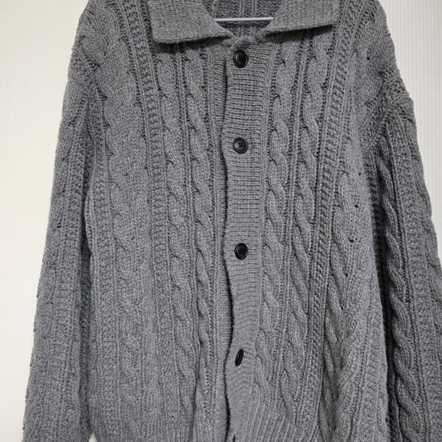 커버낫 램스울 아란 케이블 니트 카디건 그레이 M