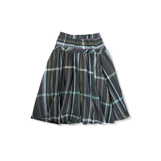 Vintage Check Ruffle Long Skirt