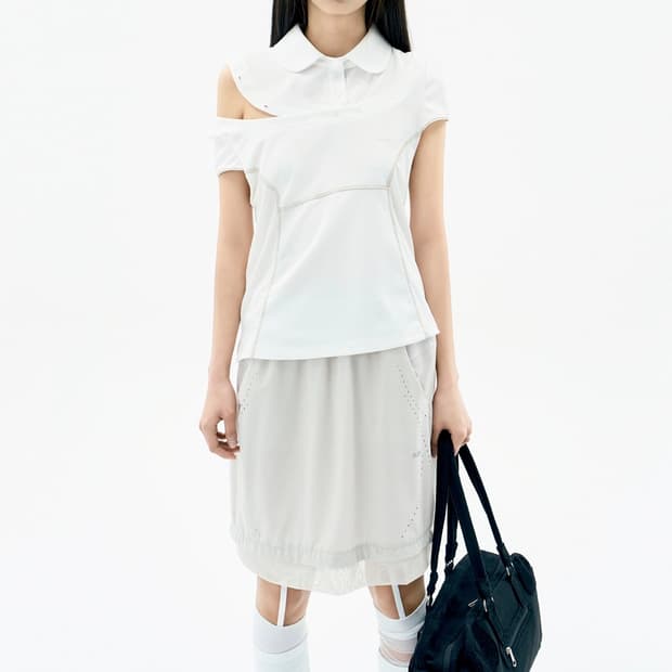 오호스 Layered Mesh Nylon Midi Skirt / Beig