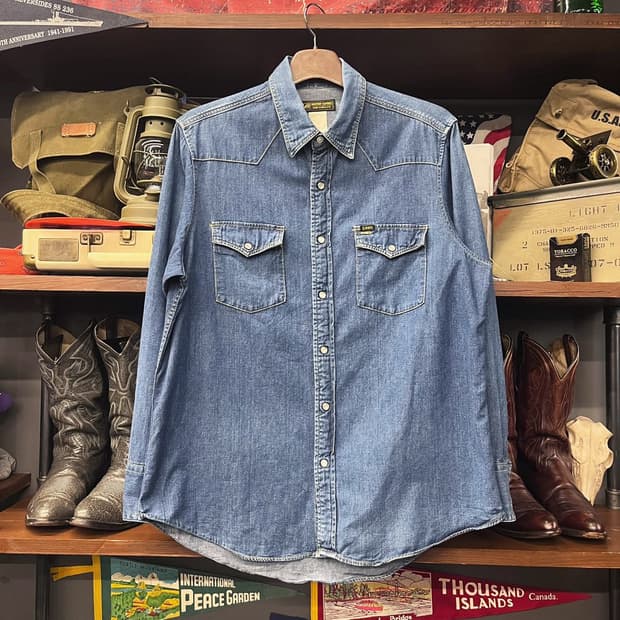 00s LEE 리 오리지널 펄 스냅 웨스턴 데님 워크 셔츠 N421
