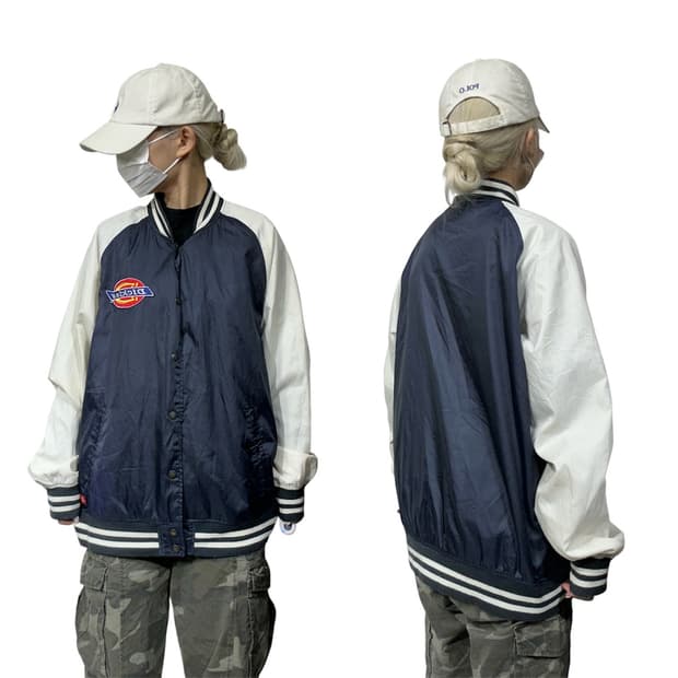 디키즈 네이비 화이트 올드스쿨 로고 코치 자켓 바람막이 배색 잠바 XL
