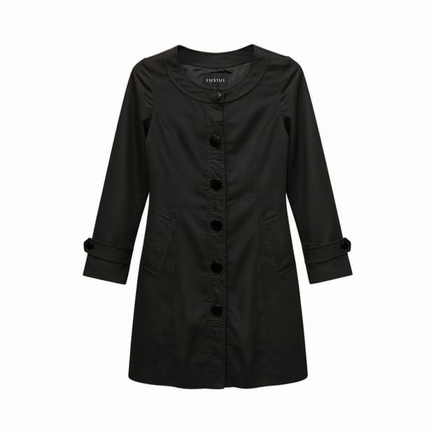 JPN VINTAGE 라운드넥 롱 코트 스웨이드 텍스쳐 견장 디테일 블랙