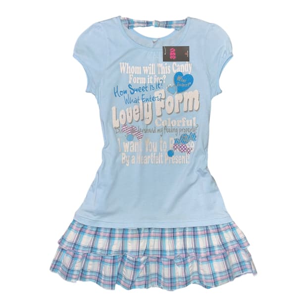 글리터 프린팅 체크스커트 레이어드 반팔 원피스 키치갸루y2k