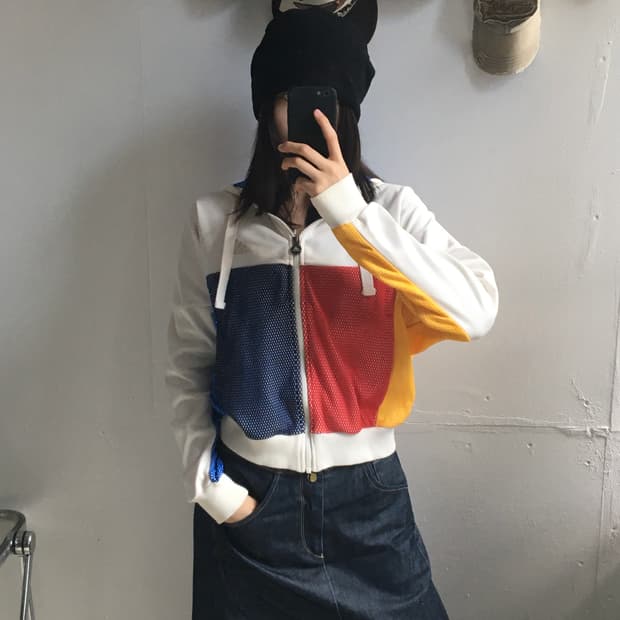 아디다스 배색 메시 후드집업