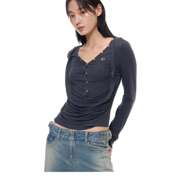 2000아카이브스 드레이프 헨리 탑 차콜