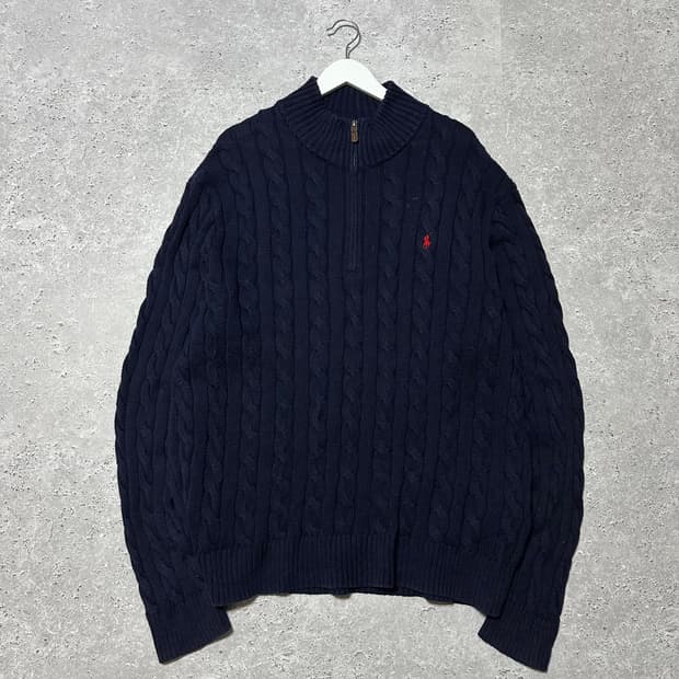 폴로 랄프로렌 네이비 케이블 반집업 니트