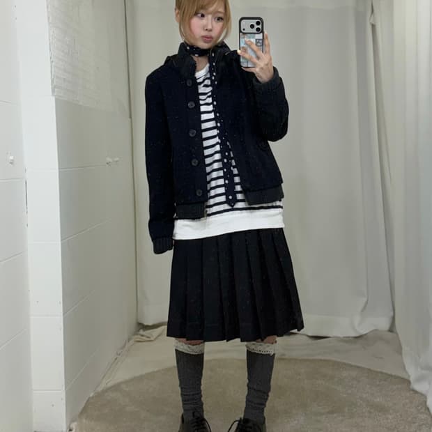 네이비 너드 니혼진 프레피 와방 코디세트