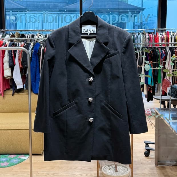 가니 블랙 코튼 수팅 오버사이즈 블레이저 자켓 