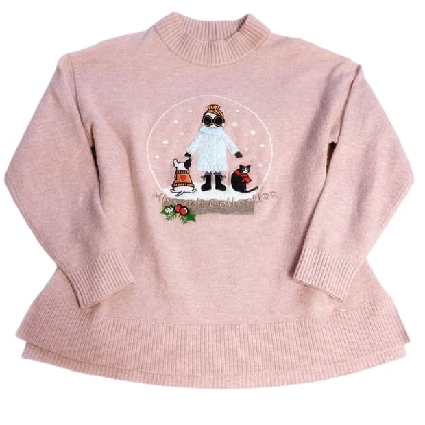 (이체시에눌) 일본 히메갸루 페어리 포인트 자수 디테일 진주 핑크 니트