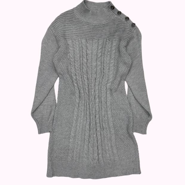 button detail grey knit dress