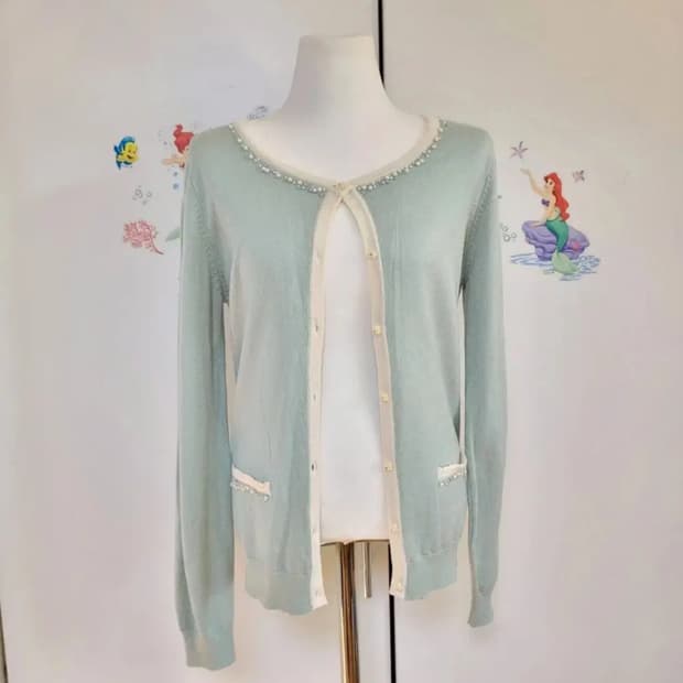 일본빈티지 민트색 간절기 얇은 가디건