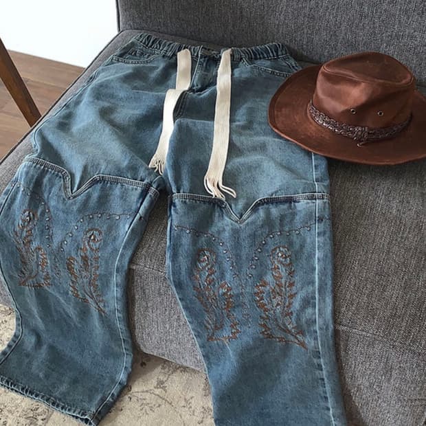 [UNISEX] 웨스턴업 밴딩 와이드 데님 팬츠