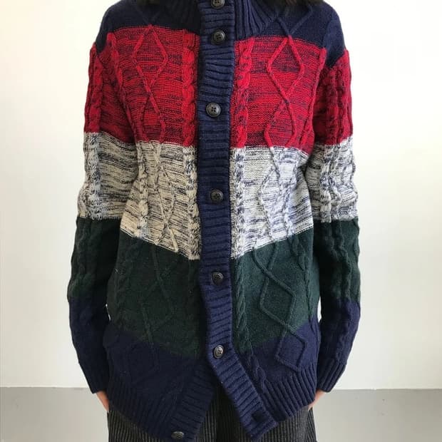 GLOBAL WORK Color Block Cable Cardigan