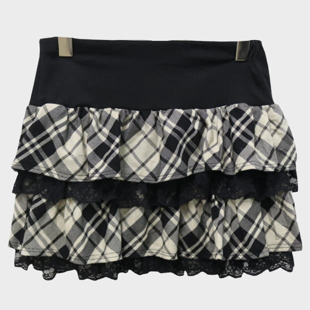PINK MIX 체크 레이스 캉캉 밴딩 미니스커트 62773