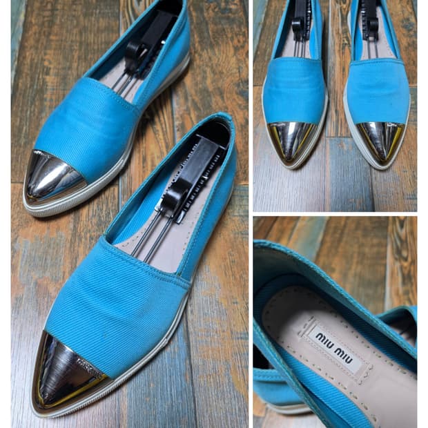 미우미우 메탈토 슬립온 / 민트 블루 컬러 / 36반  (235)