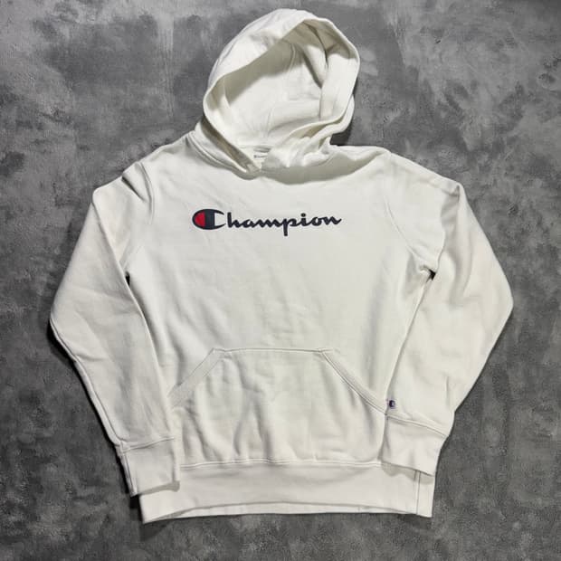 챔피온 엘리트 화이트 빅로고 후드티