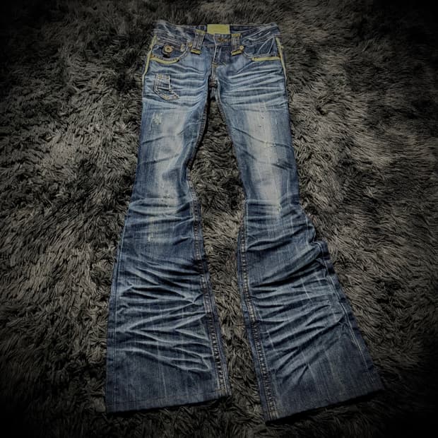 LOLITA JEANS 네온 파이핑 헤비 워싱 부츠컷 데님팬츠