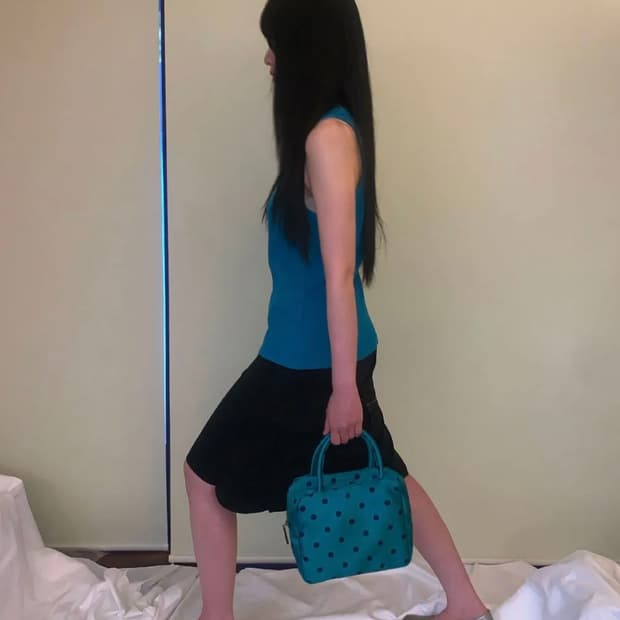 피치바스켓마켓 폴카도트백(거의새것)