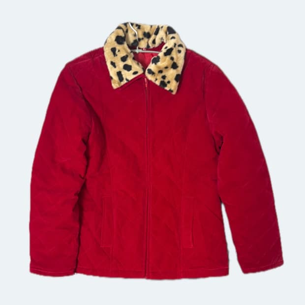 레오파드 디테일 누빔 자켓