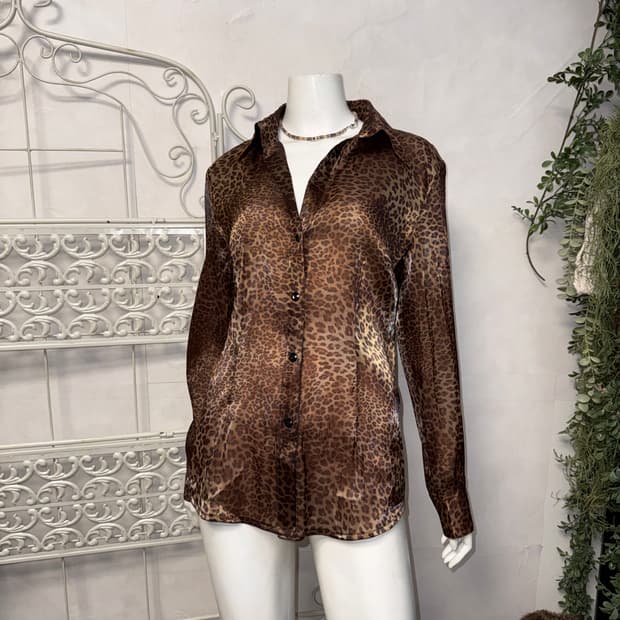 Gold brown leopard satin shirt