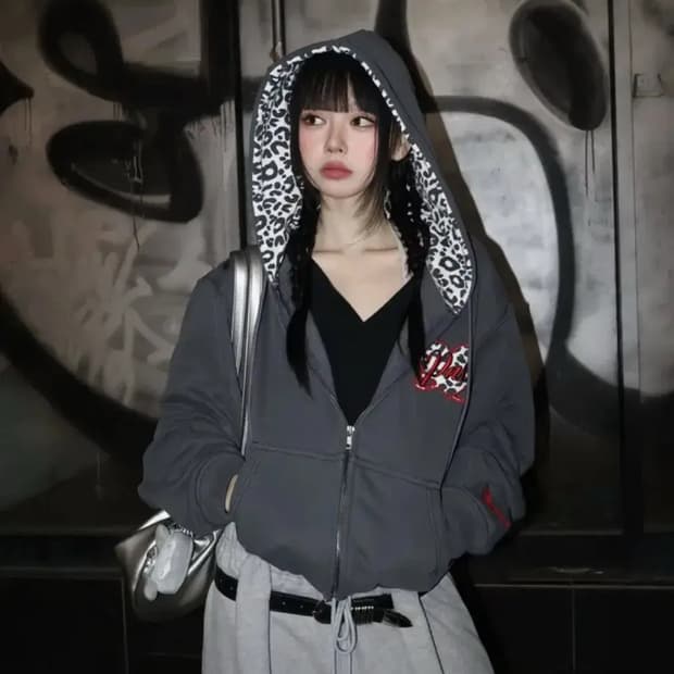 미개봉) 플리즈노팔로우 레오파드 하트 로고 후디 집업