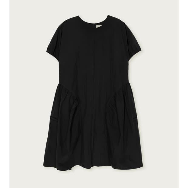 PESTO CAP SLEEVE SHIRRING DRESS BLACK