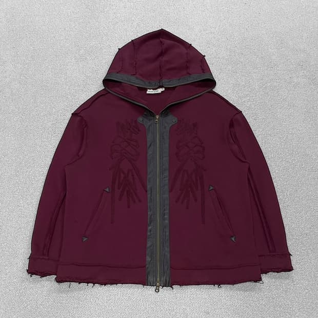 Phys 재패니즈 빈티지 펑크 풀 후드집업 버건디