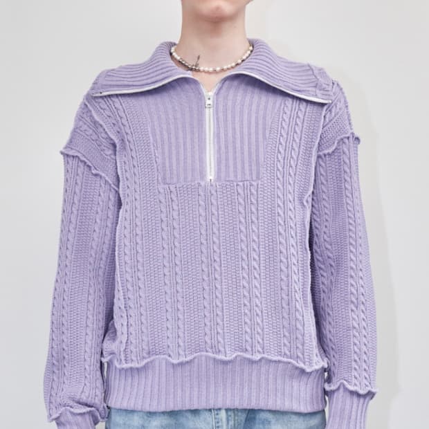 [레씨토] ZIP-UP COLLAR CABLE KNIT(ONE SZ)