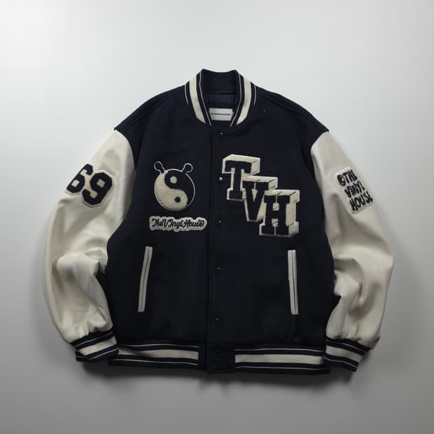 더바이닐하우스 빅로고 레더 모직 바시티 자켓 (XL)