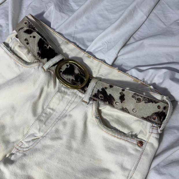 빈티지 포니 헤어 카우 패턴 벨트 송치 웨스턴