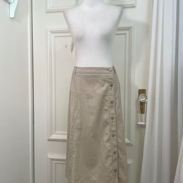 beige denim unbalance button point long 