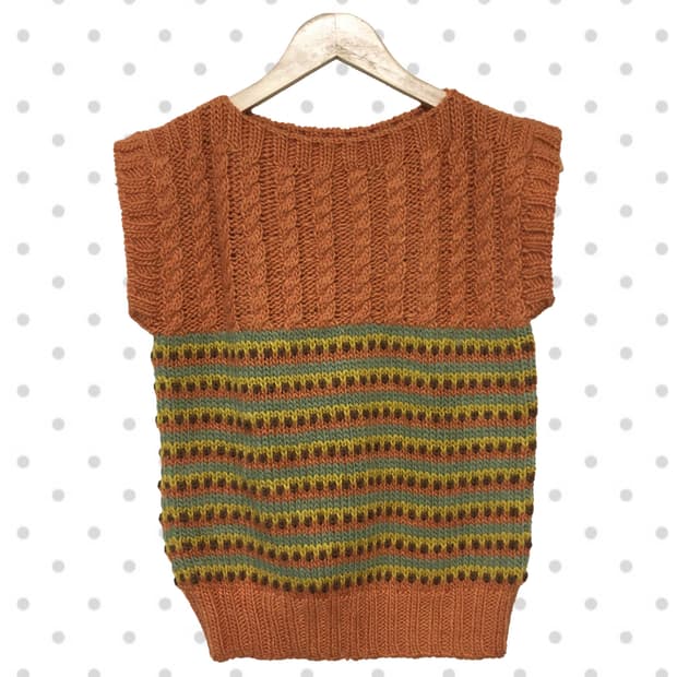 vintage cable stripe mix vest terracotta
