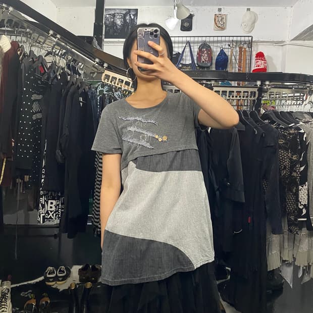 Royal flower 모리st 배색 롱 티셔츠