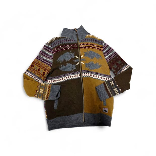 [블랙야크] 빈티지 노르딕 패턴 방풍 안감 울 니트 집업 100(L)