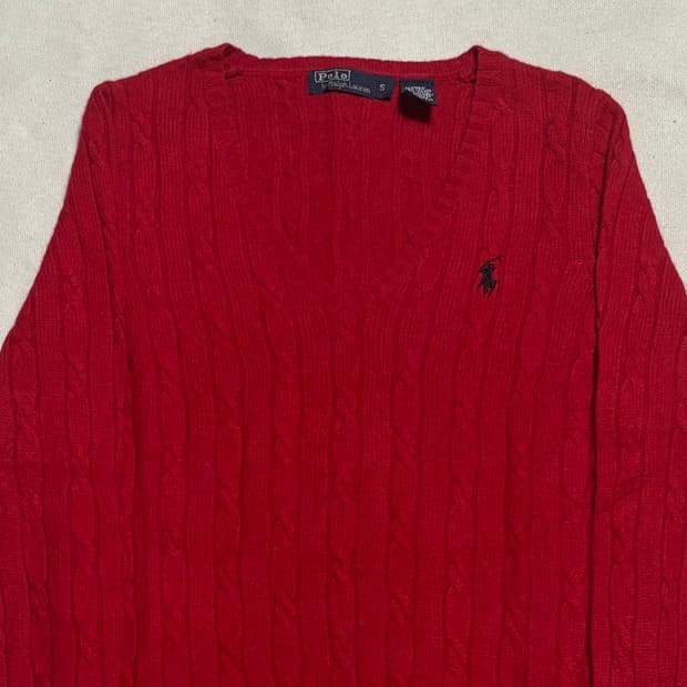 S 폴로랄프로렌 캐시미어 레드 케이블 니트
