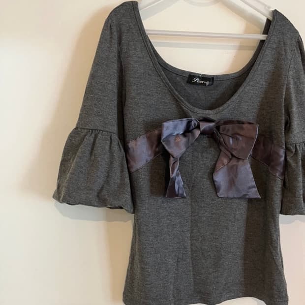 빈티지 리본 퍼프 탑