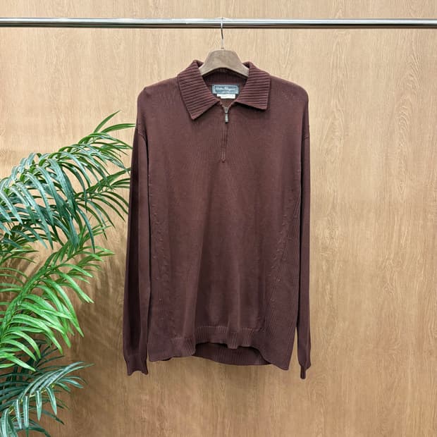 살바토레 페라가모 카라넥 코튼 긴팔 니트 하프 집업 디테일 다크 버건디